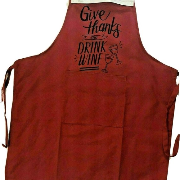 Fun Thanksgiving Chefs Apron Fall Kitchen Cooking Give Thanks and Drink Wine New - Picture 1 of 2